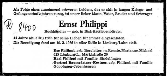 Philippi Ernst 1921-1966 Todesanzeige